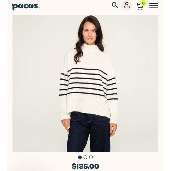 Pacas Cream Blue Stripe Mock Neck Sweater Cozy Oversized‎ Fit - Picture 3 of 5